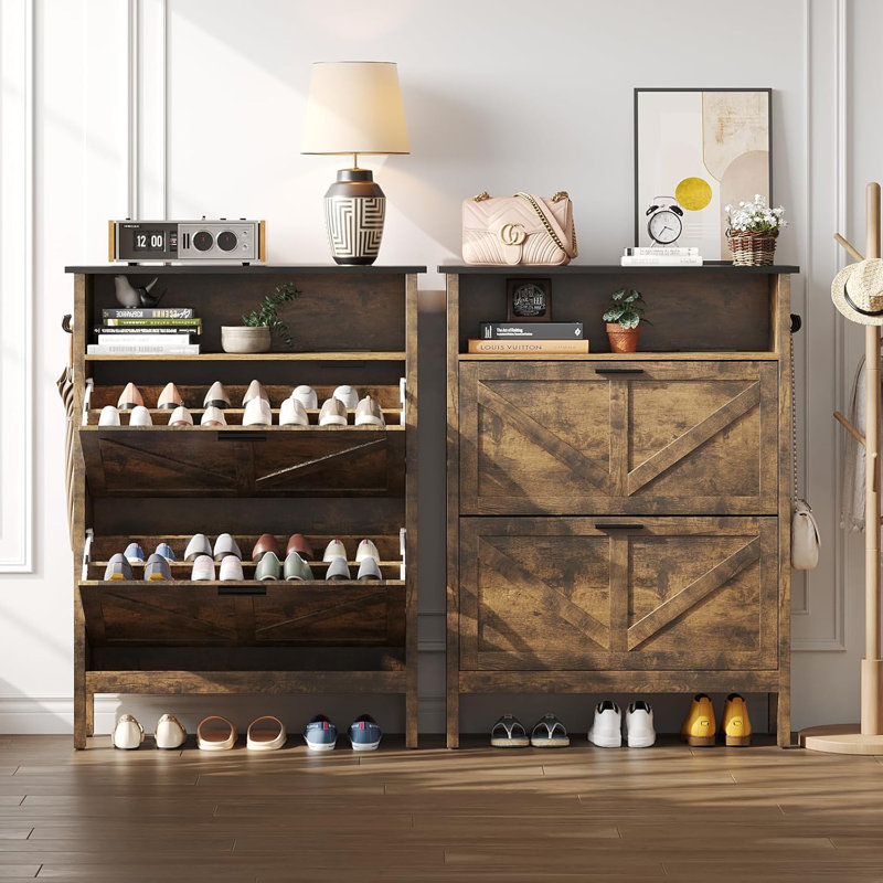 Shoe Storage Cabinet with 2 Flip Drawers,Automatic Deodorization Function, Freestanding Shoes Organizer Cabinet, Brown