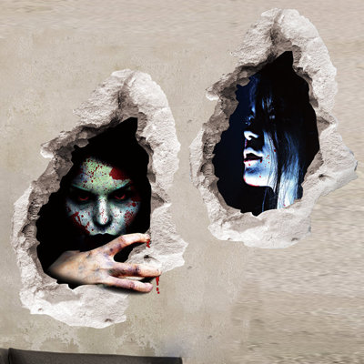 Set Of 2 3D Halloween Wall Decals Scary Halloween Decorations Halloween Window Clings Bloody Ghost Halloween Wall Sticker Bloody Handprint Footprint Halloween Wall Decal Floor Clings Windows Stickers