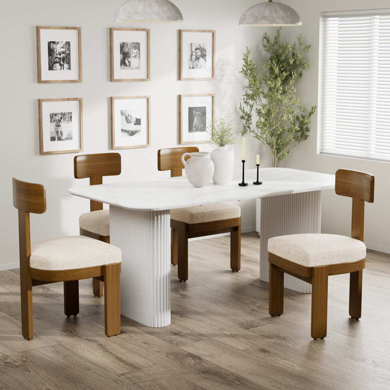 Ensemble de salle à manger rectangulaire à double piédestal avec chaise rembourrée, 5, Marron clair