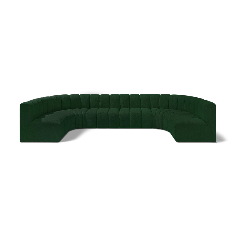 Kiriakos Upholstered Curved Sectional Reversible, Green Boucle Fabric