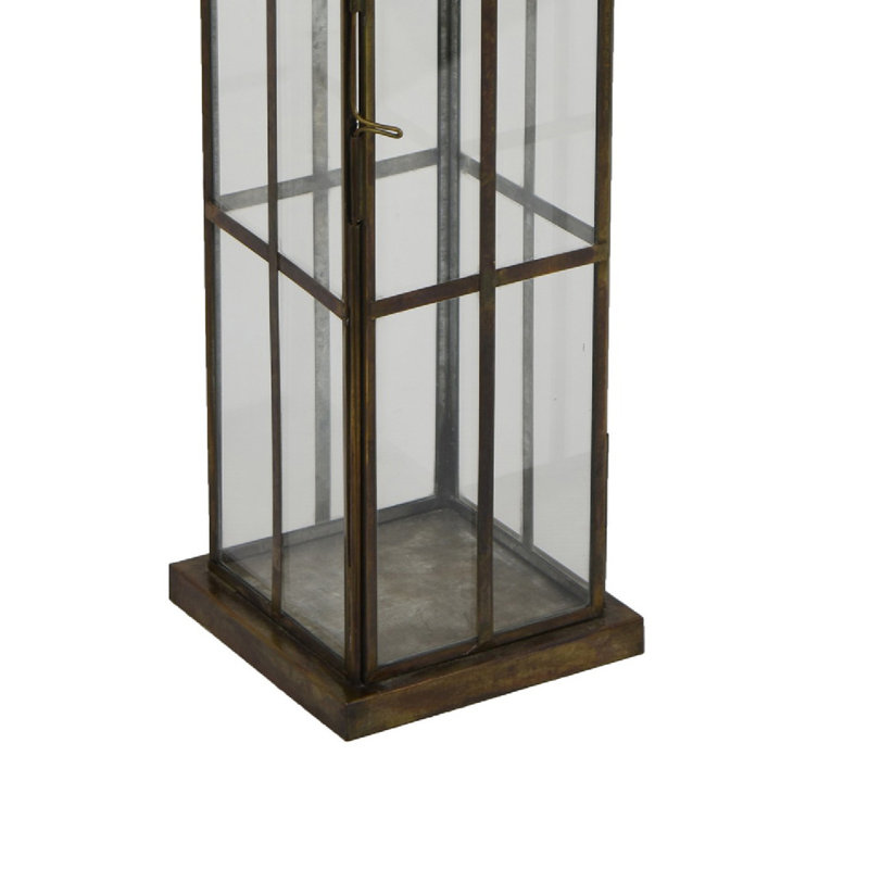 Grande lanterne Esha 20 po avec poignée, panneaux de verre transparent, métal bronze