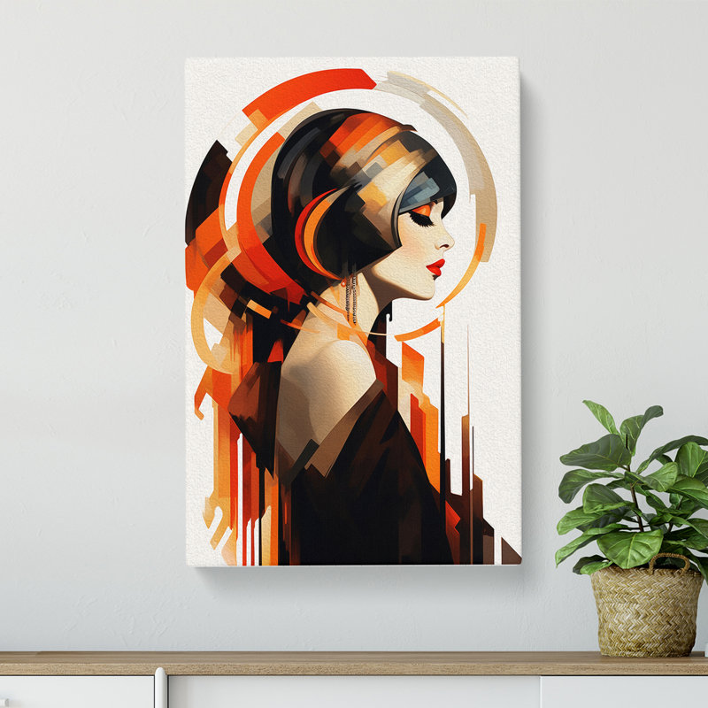 Art Deco Woman Gestural No.2 - Wrapped Canvas, 60cm H x 40cm W x 3cm D