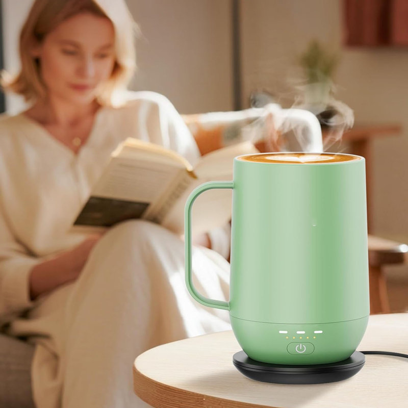 Tasse à café chauffée intelligente DIDADI Faster Direct, tasse à café auto-chauffante 16 oz-contact chauffant jusqu'à 149 ° F, ensemble de chauffe-café avec arrêt automatique - vert sauge