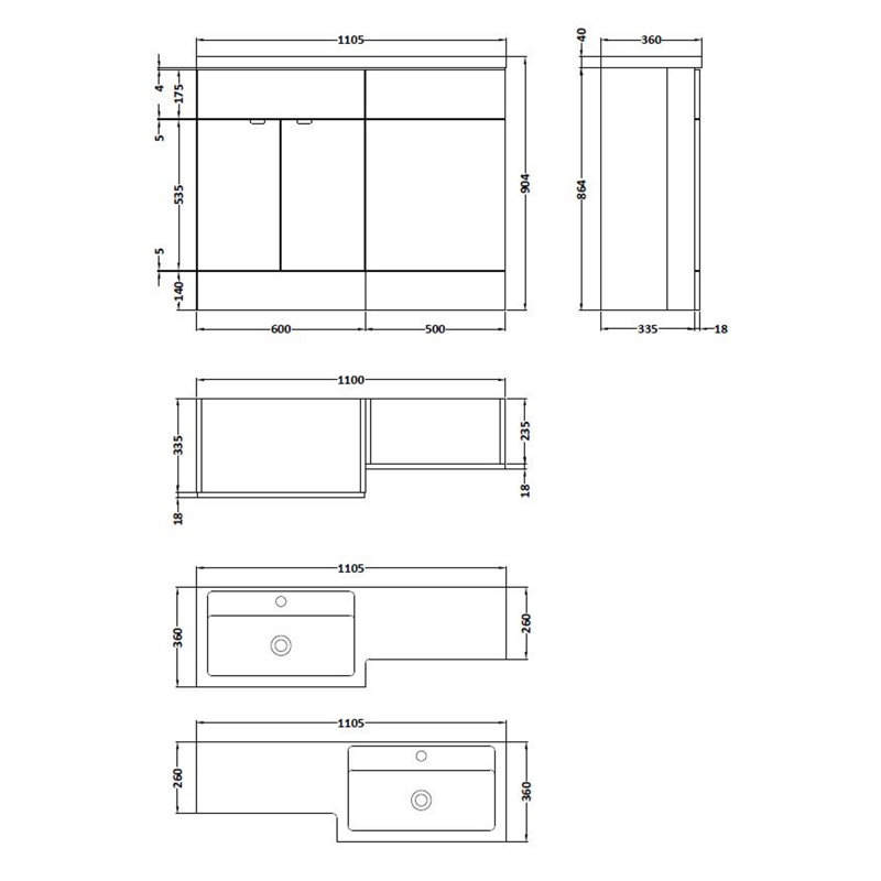 Fusion Bathroom Vanity with Basin, Left-Handed, Charcoal Black