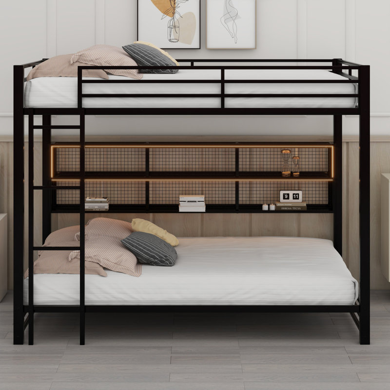 Metal Bunk Bed With Storage Cabinets And LED