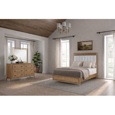 Grand lit latté Aurora 3 pièces avec commode et miroir