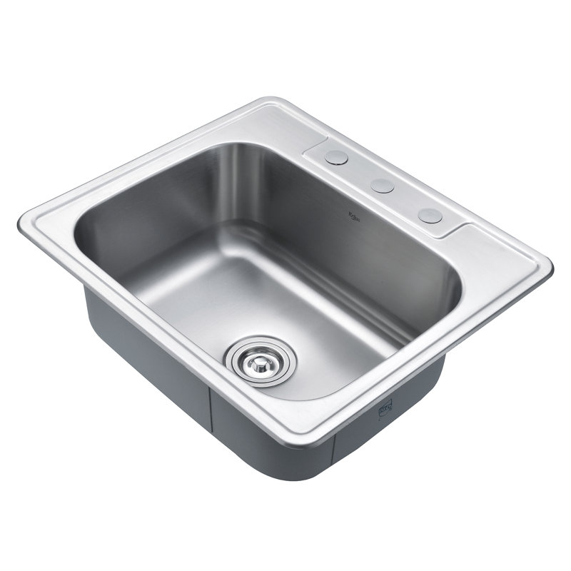 Évier de cuisine à simple cuve en acier inoxydable de calibre 18 KRAUS de 25 po avec insonorisation NoiseDefend ™ KRAUS