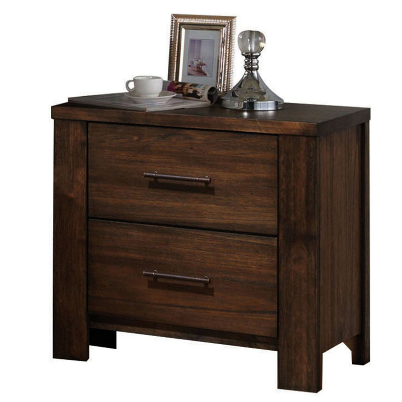 Table de chevet Cozy Oak - 2 tiroirs avec détails et détails en laiton antique