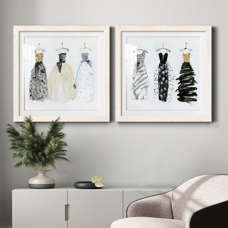 Bling Night out I - ensemble de 2 peintures encadrées, H 35,5 po x l 71 po x P 1,5 po, Cadre blanc