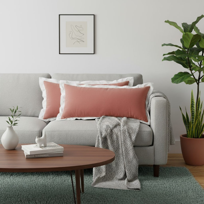 Housse de coussin décorative Fablewyn contemporaine à bordure, faite à la main en 100 % coton, Deep Coral/White