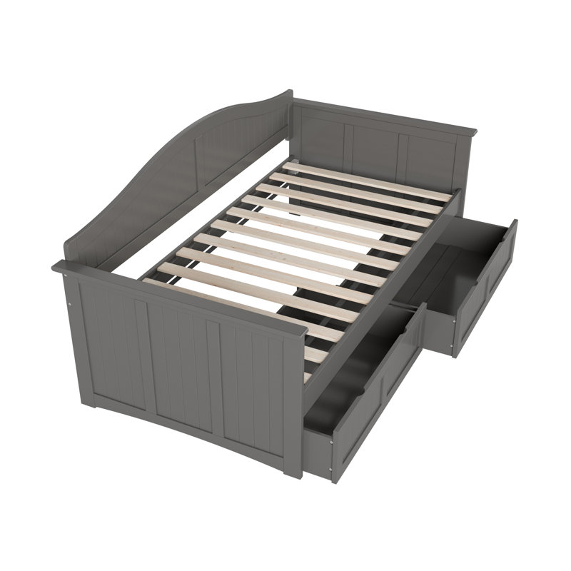 Lit de jour simple en bois massif avec tiroirs de rangement Nantucket Cottage, Gris