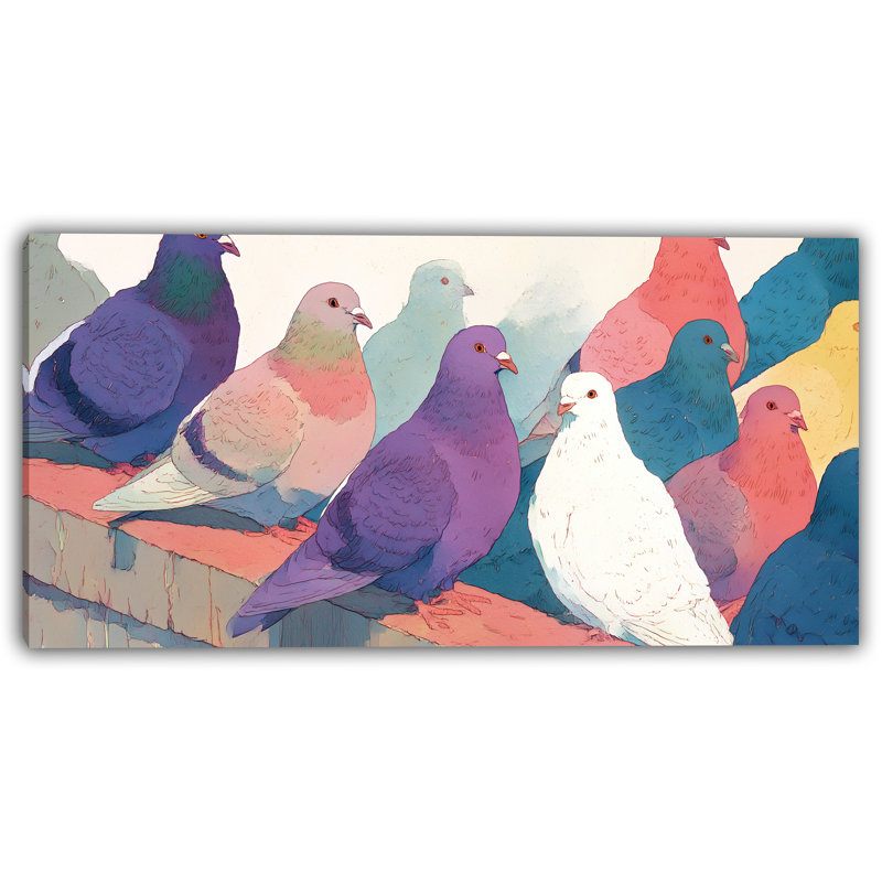 Art mural sur toile City Balcon Pigeons, H 20 po x l 40 po