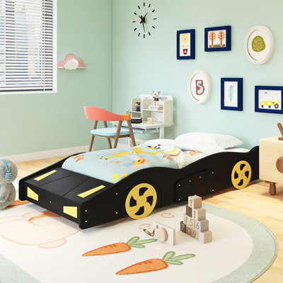 Lit plateforme simple en bois avec roulettes et rangement