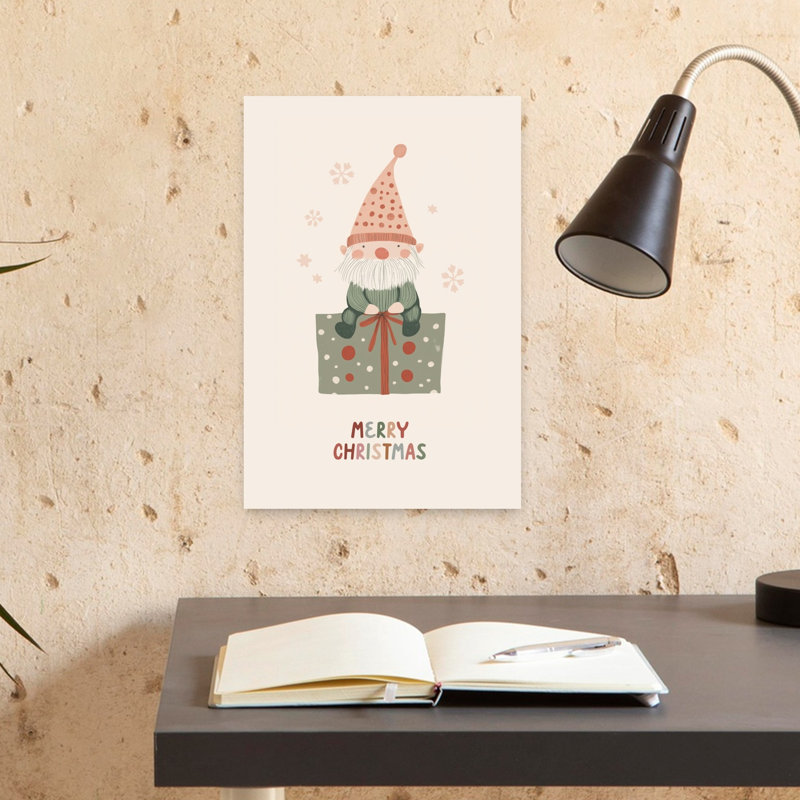 Christmas Gnome Gift Whimsical Abstract Contemporary Winter Wall Art Print by Mathieu - Wrapped Canvas Print