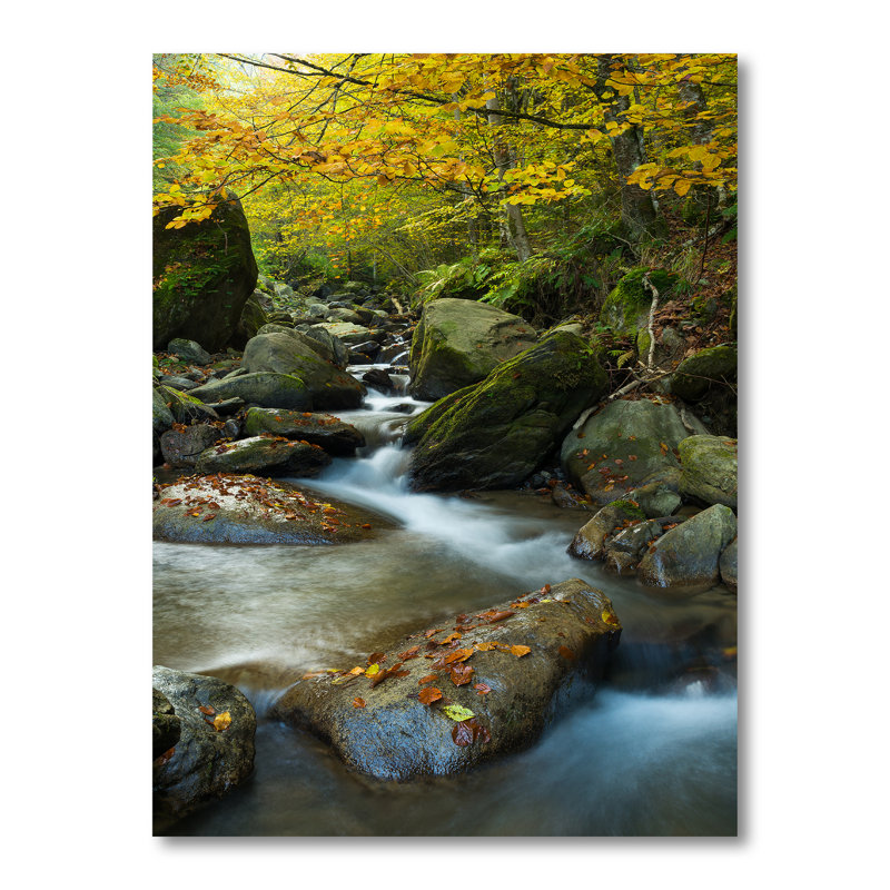 «Beautiful Summer Forest Waterfall II», œuvre d'art traditionnelle sur toile, Toile tendue, H 20 po x l 12 po x P 1 po