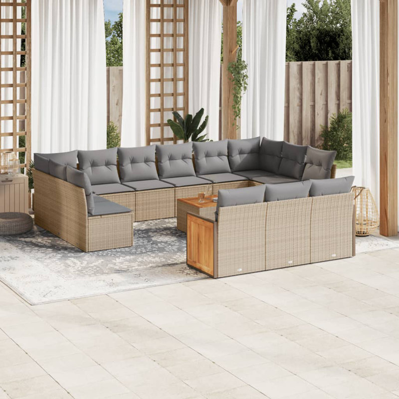  Ensemble de canapé de jardin beige, gris clair, Gris clair, 14 pièces, Beige