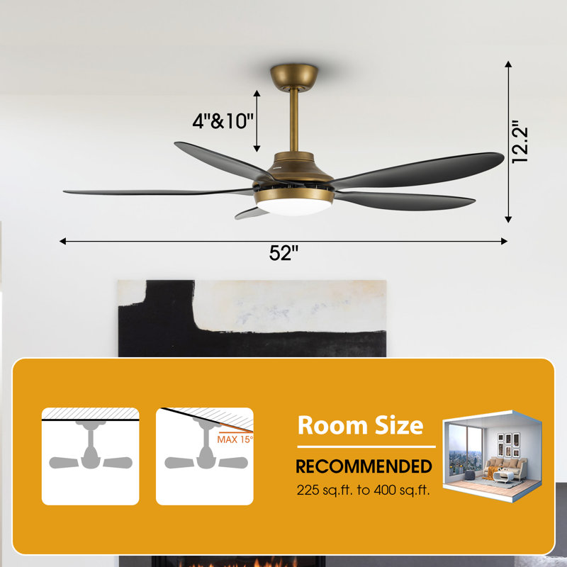Zerik 52'' Smart Ceiling Fan With 3CCT Dimmable LED Lights And Remote Control, Compatible with Alexa/Google