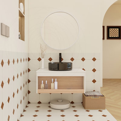 Meuble-lavabo flottant 30 po avec vasque en marbre noir