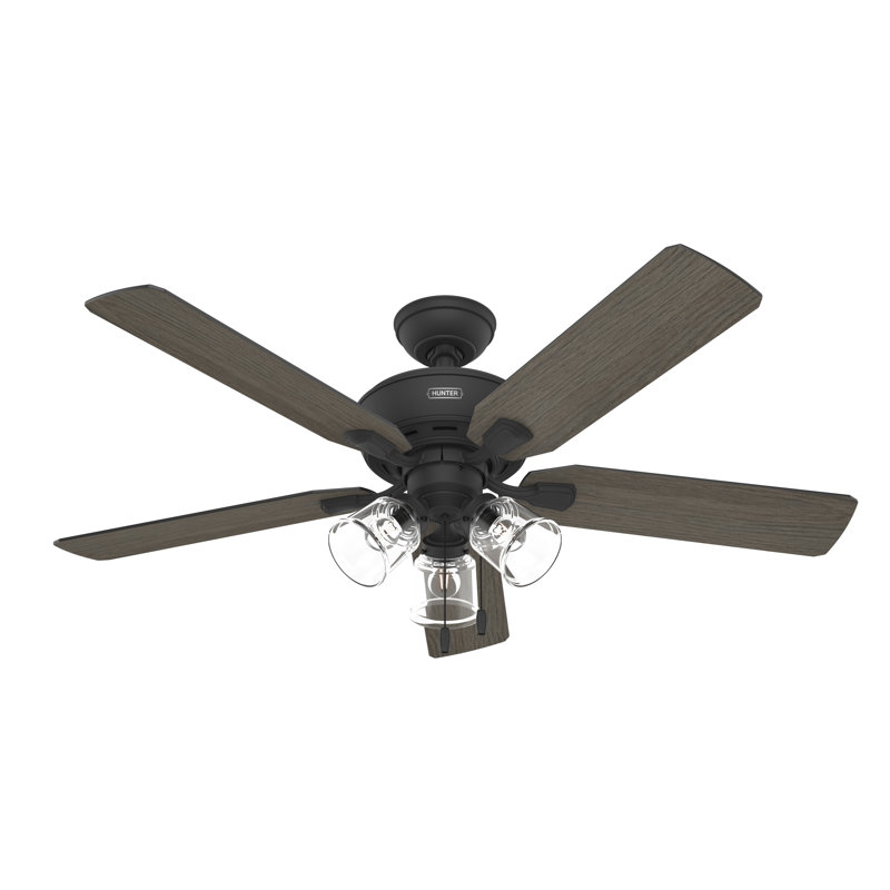 52" Rosner 5 - Blade Ceiling Fan With Lights and Pull Chains, Matte Black
