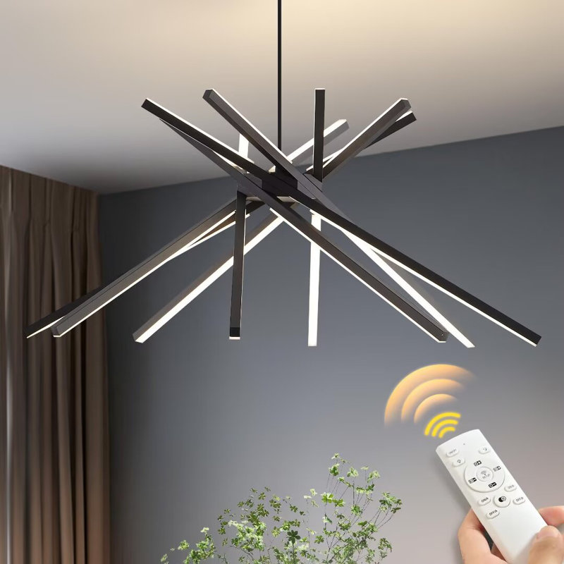 Lustre spoutnik moderne à DEL en aluminium à 8 lumières Mercer41, Noir mat