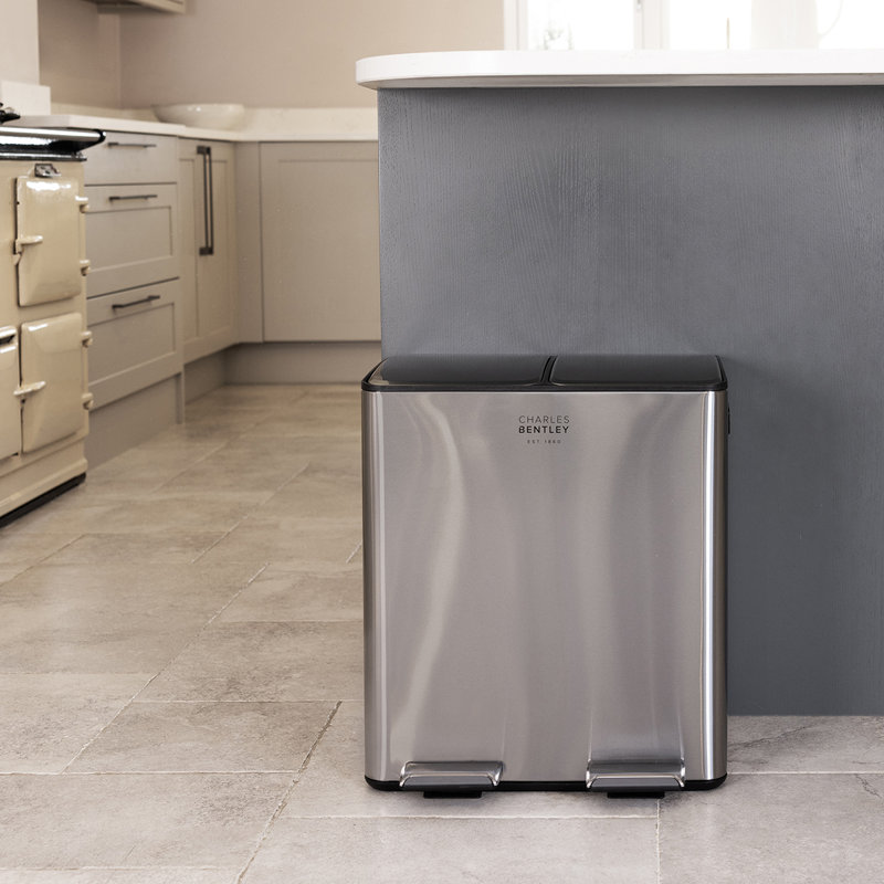 Ayanti Stainless Steel Step On Multi-Compartment Rubbish & Recycling Bin, 10.56
