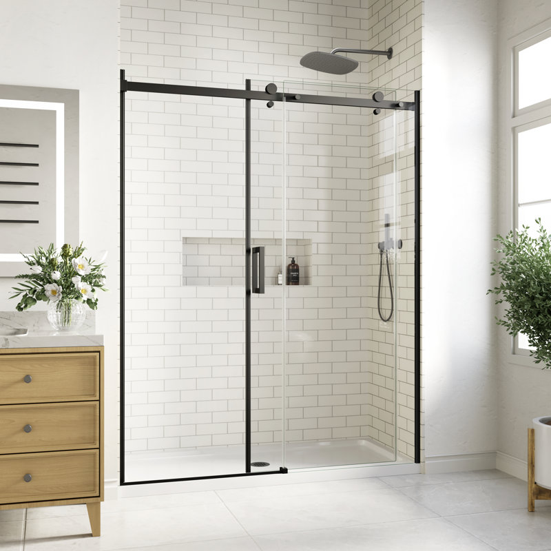 60 in. W X 74 in. H Single Sliding Frameless Shower Door with 5/16 in. (8mm) Clear Glass, Matte Black