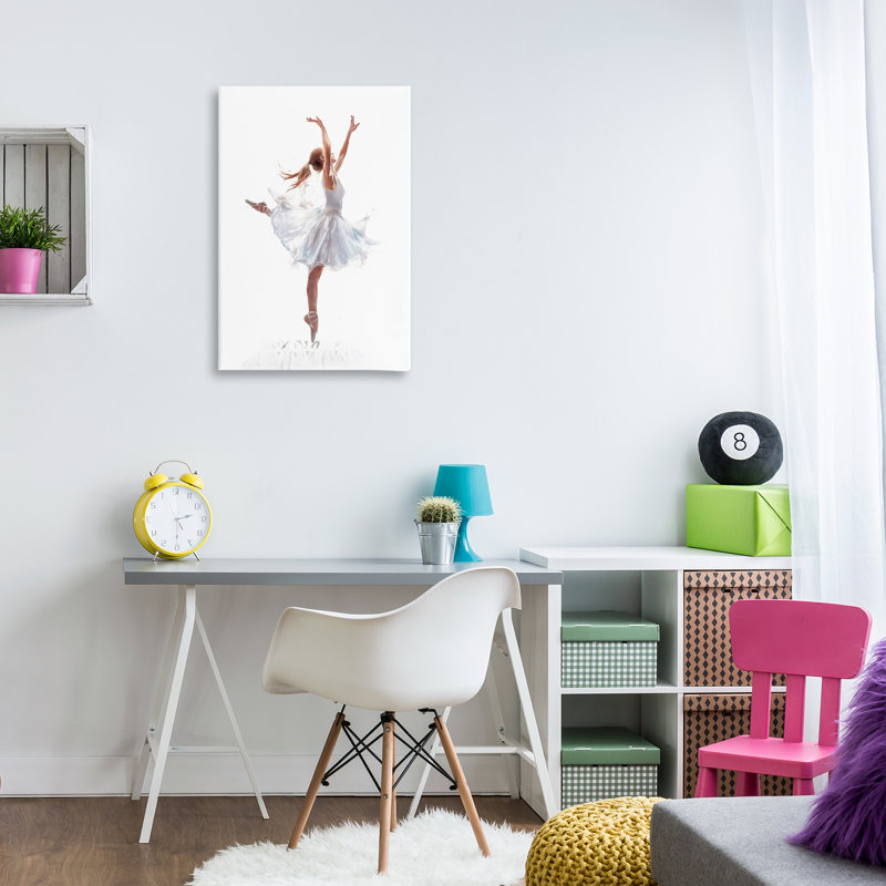 «Graceful Ballerina in White», art mural sur toile par Ramona Murdock, H 30 po x l 20 po