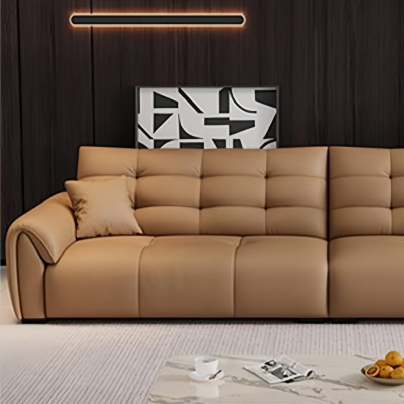 Elephant-ear Minimalist Straight Sofa, Brown, 33.46" H x 86.61" W x 38.19 " D, 2