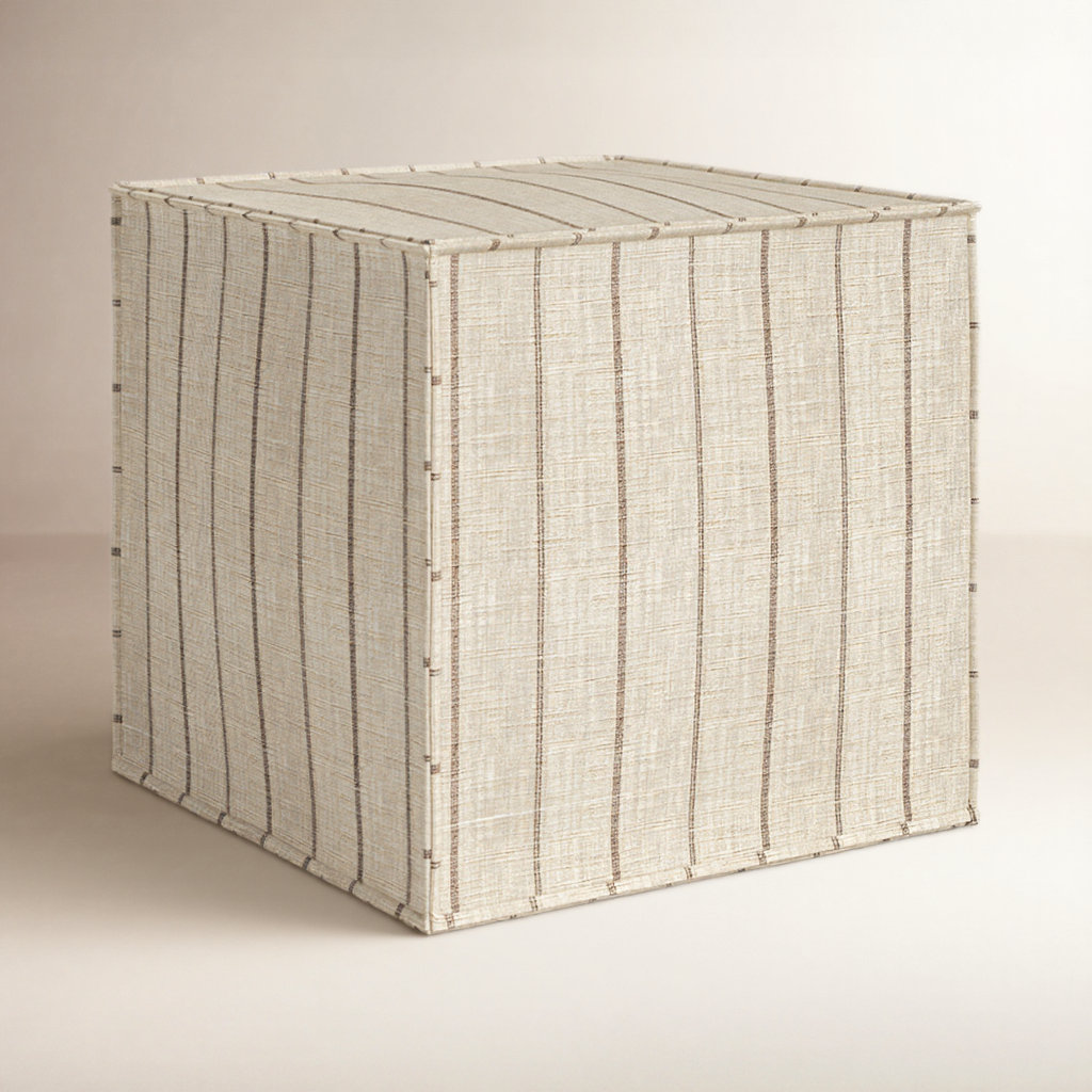 Harriette Upholstered Ottoman, Fritz Charcoal Stripe