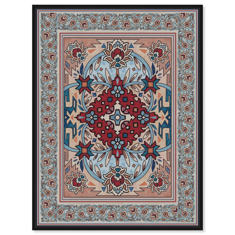 Décoration murale orientale en toile ornementale , H 37 po x l 37 po, Cadre flottant noir