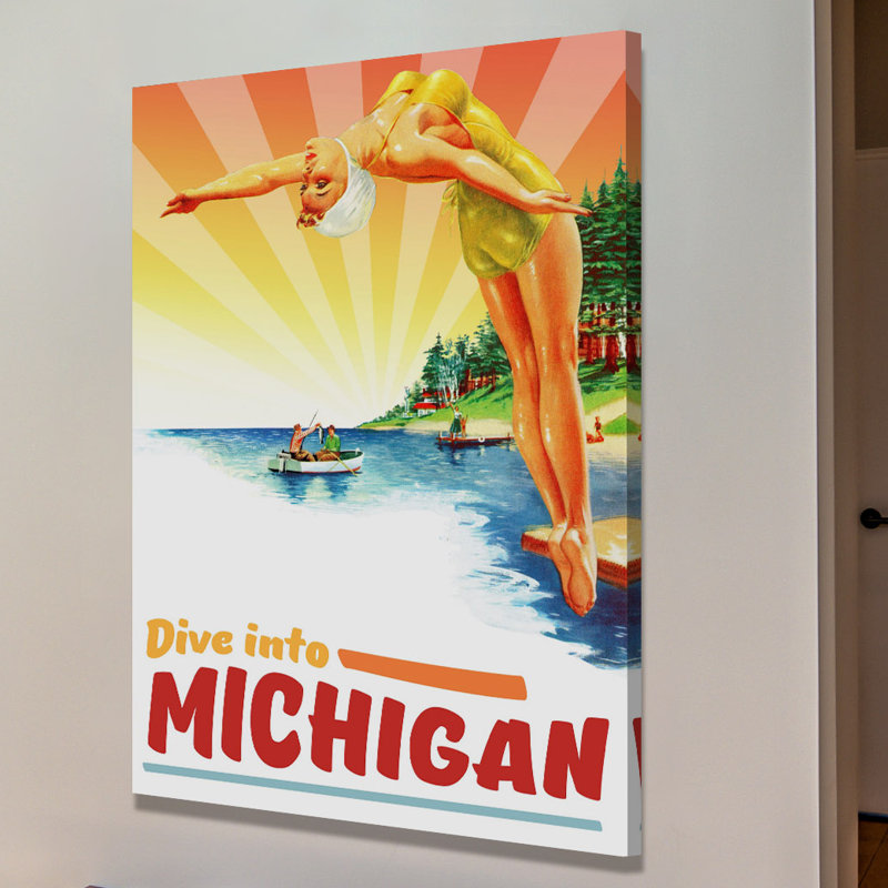 « travel poster michigan », reproduction d’art sur toile tendue, H 60 po x l 40po x P 1,5 po