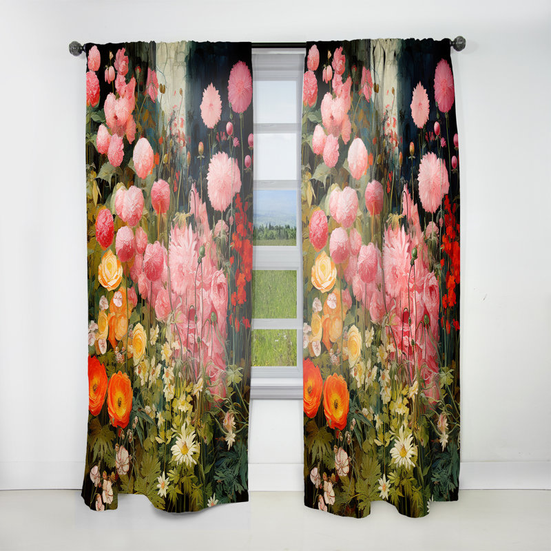 Rupp Enigma - Fleurs de jardin roses et vertes IV - Rideau moderne - Velours obscurcissant - 1 panneau, L 52 po x L 84 po