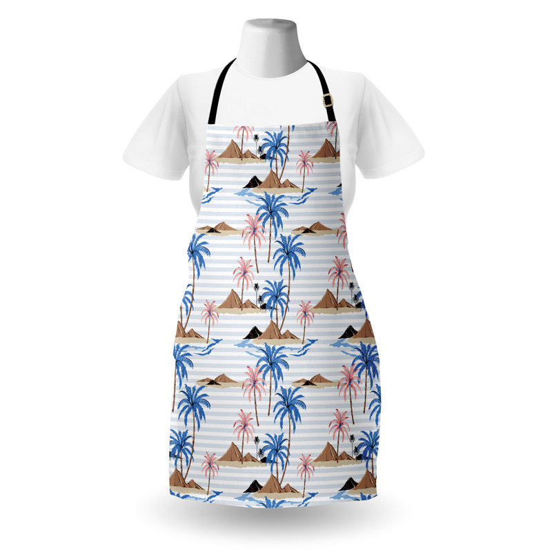 Tablier Bayou Breeze Island unisexe Tropical Coast Palms Island taille adulte bleu chameau et rosé