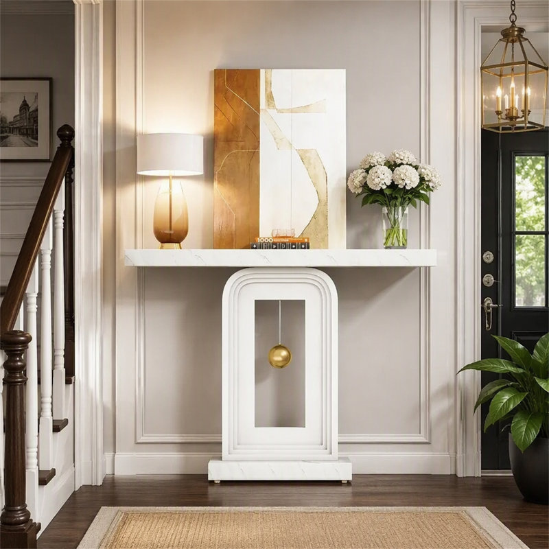 Console de 100 cm (39,4 po), table d'entrée moderne avec décor doré