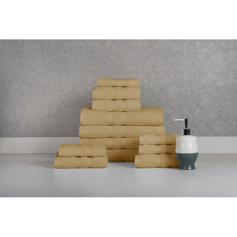 Bibb Home 12 Piece Egyptian-Quality Cotton Towel Set, Brown