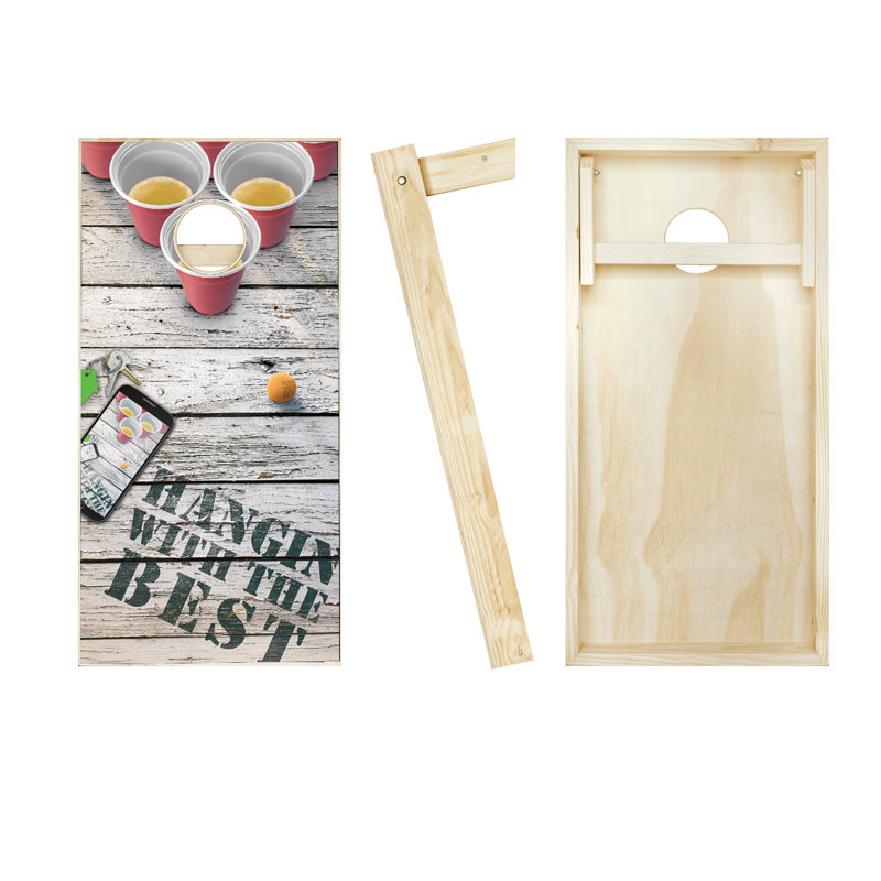 Ensemble de cornhole en bois massif avec sacs 2 "x 4", Rouge / Orange