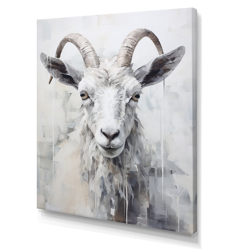 Dos et chèvre blanche sur toile, H 32 po x l 24 po x P 1 po, Toile tendue