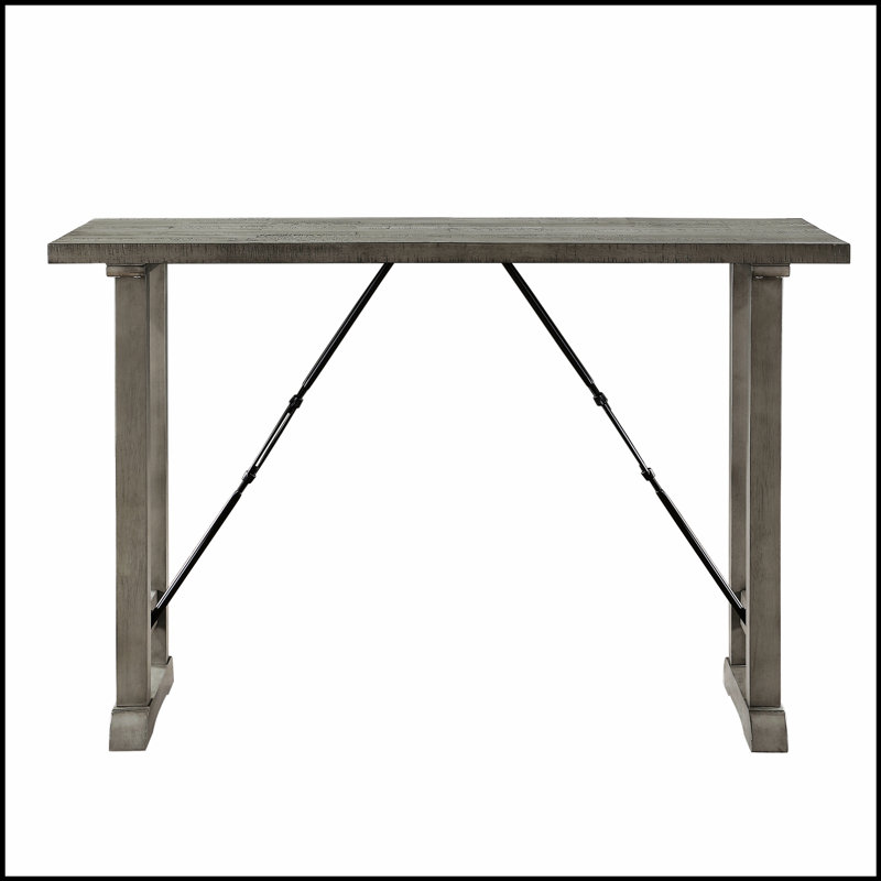 Table à hauteur de comptoir au fini gris clair, design industriel pour cuisine et salle à manger modernes, durable et peu encombrante