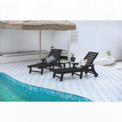 Lounge Chair With Side Table, 3-Piece Oversized Chaise Lounge Chair Set ,Black, All Weather Patio Lounge Chair With 5 Positions (2 Lounge Chairs And 1 Table)