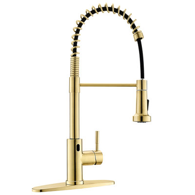 Hands Automatic Smart Faucet - Touchless With Pull Down In Brushed Gold Finish For Kitchen Sink Ceramic Filler &