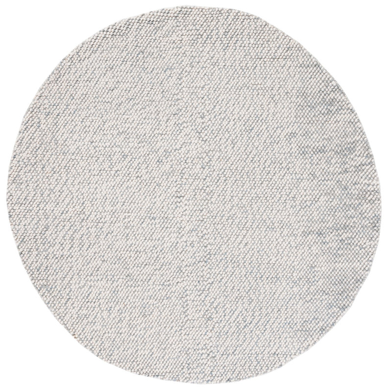 Tapis gris / ivoire à motif géométrique fabriqué à la main Almus, Rond 6 pi