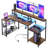 181CM L-Shaped Corner Table With Power Socket LED Light, Gaming Table With Long Monitor Stand, Large Computer Table-993001481