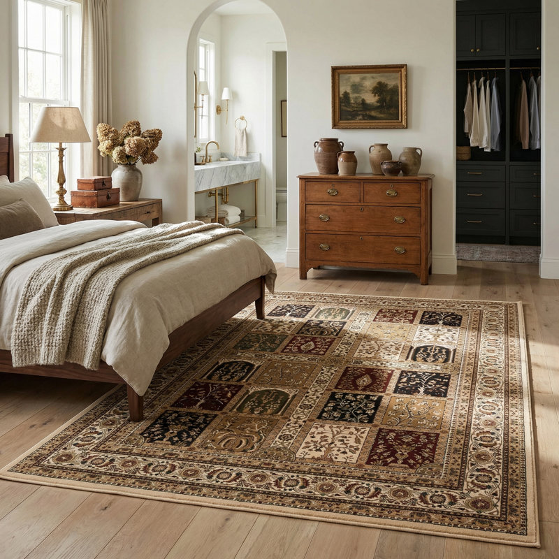 Rug Branch Jinan 4' x 6' (3'9" x 5'6") Beige/Red Persian Garden Indoor Area Rug, Traditional, Low Pile, Stain-Resistant Carpet - Living Room, Bedroom, Dining Room, and Kitchen