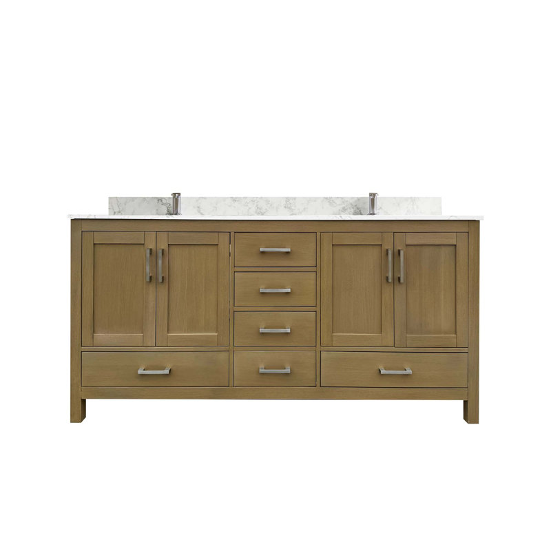 Meuble-lavabo en chêne de qualité supérieure avec lavabos doubles et rangement à fermeture en douceur