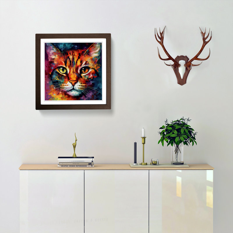 Cat Abstract Art - Framed Print, Walnut