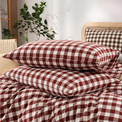 Ensemble de literie BESTOUCH à carreaux vichy, 100 % coton lavé, toucher lin, doux, respirant, léger, fermeture éclair invisible et 8 attaches