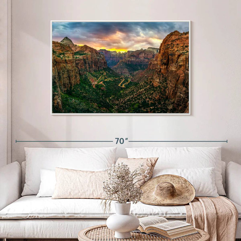 Parc national de Zion au coucher du soleil, 46 po x 31 po, Cadre flottant blanc