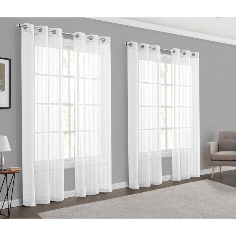Paire de rideaux transparents avec œillets, Blanc