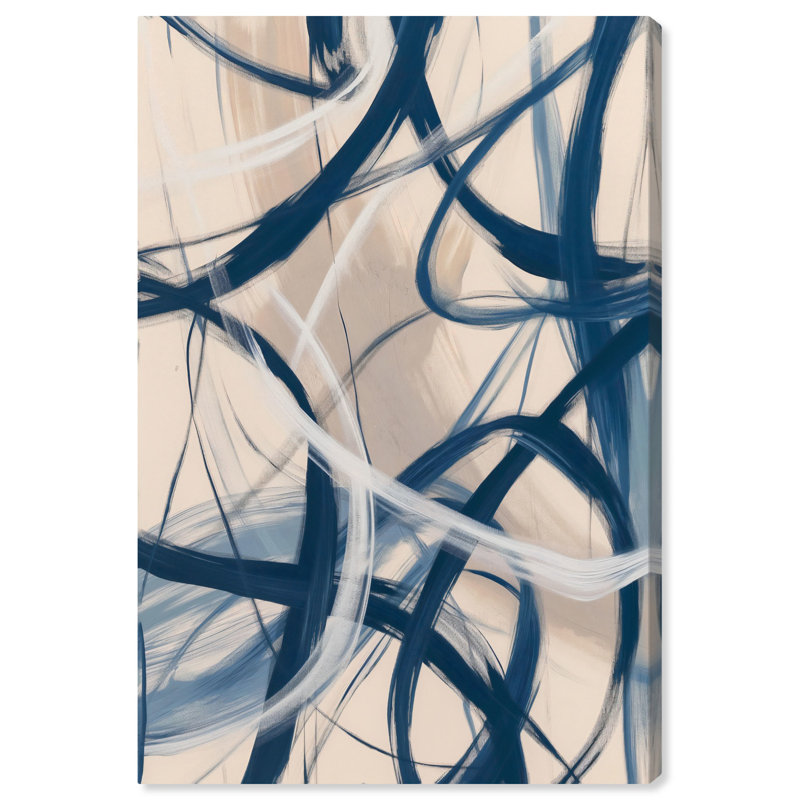 Indigo and Beige Abstract Wrapped Canvas Art, 24" x 16"
