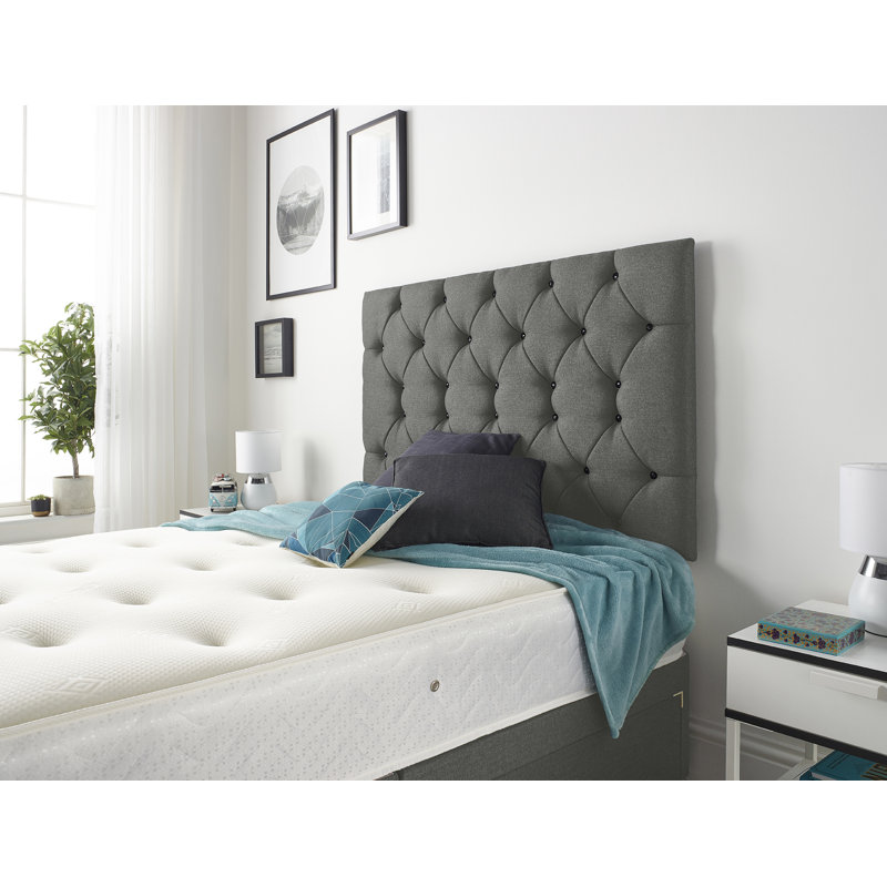 Copple Divan Bed Base with Headboard and Option for Drawers, 1 Drawer, Grey, Kingsize (5')